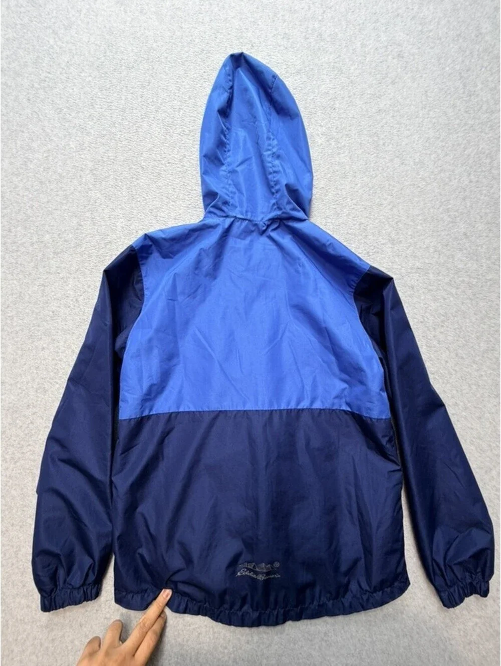 Eddie Bauer Youth Windbreaker Jacket L 14/16 Blue Navy Color Block Hooded Full